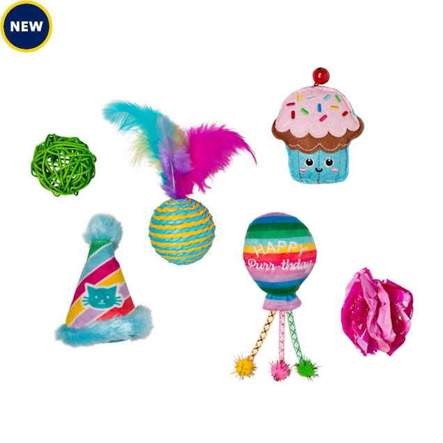 PetShop by Fringe Studio Happy Purr-Thday Cat Toy, Small, Pack of 6 - Carousel image #1