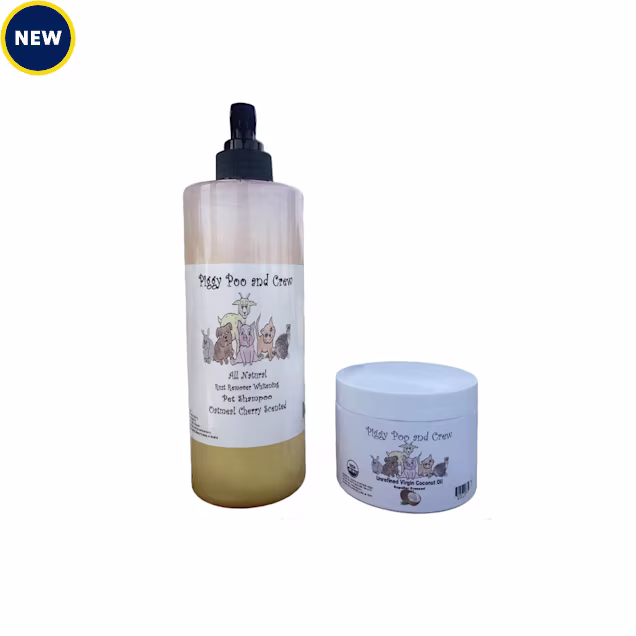 Piggy Poo and Crew USDA Organic Unrefined Virgin Coconut Oil and All-Natural Oatmeal Cherry Scented Pet Shampoo Set, 26 fl. oz. - Carousel image #1