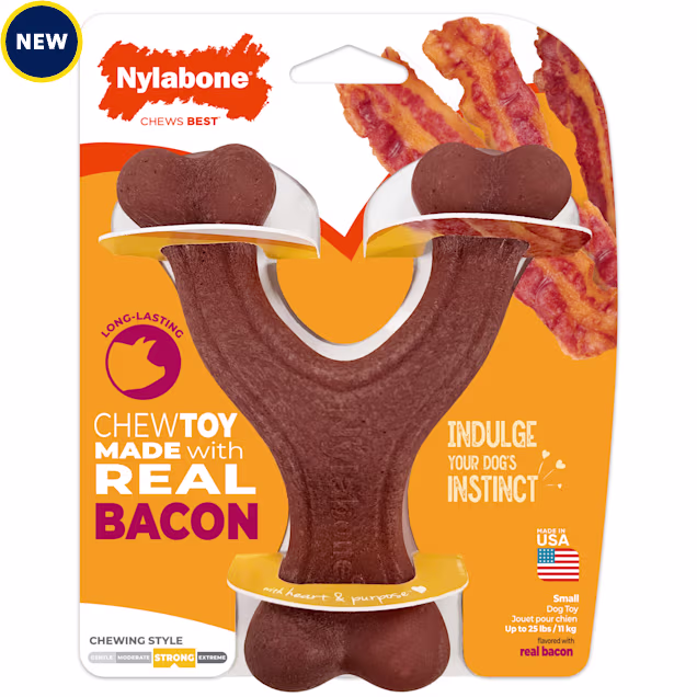 Nylabone Strong Wishbone Made with Real Bacon Dog Chew Toy, Small - Carousel image #1