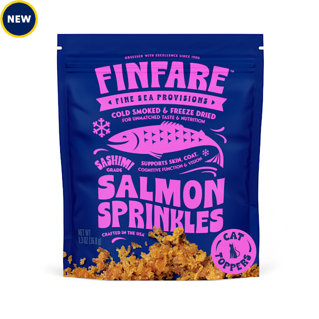 Finfare Freeze Dried Smoked Salmon Sprinkles Topper, Crafted in USA Cat Treats, 1.3 oz. - Carousel image #1