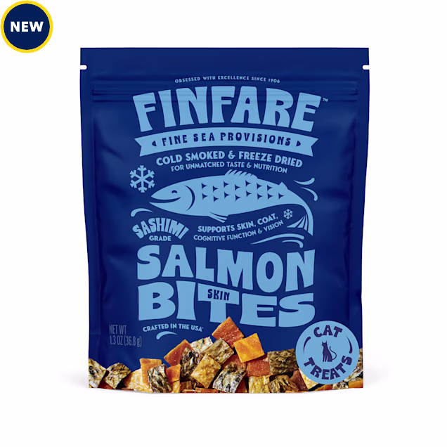 Finfare Freeze Dried Smoked Salmon Skin Bite, Crafted in USA Cat Treats, 1.3 oz. - Carousel image #1