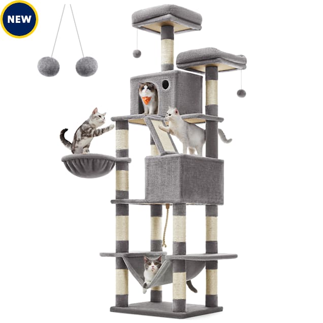 SONGMICS HOME 81.1-Inch Cat Tree Condo - Multi-Level Tower with Scratching Posts, Hammock, Basket, Perches & Caves, Light Grey - Carousel image #1