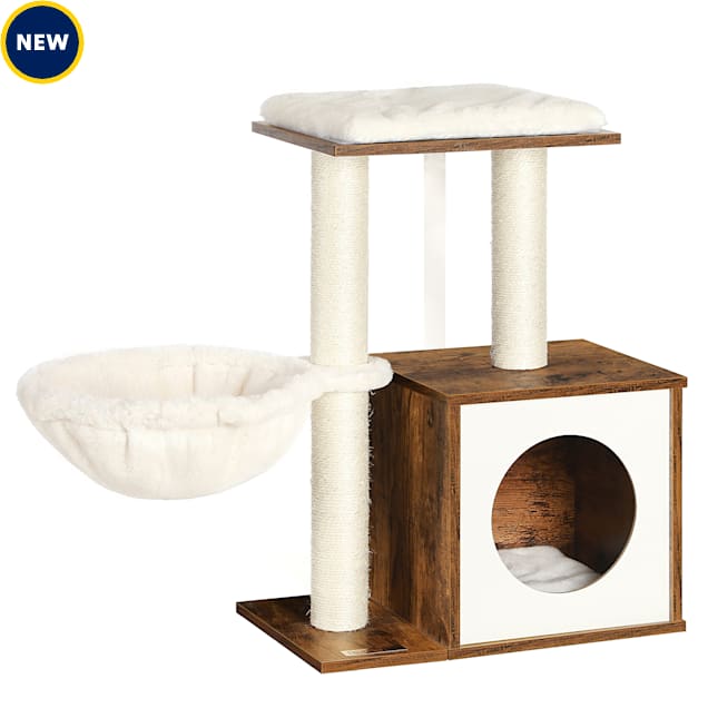 SONGMICS HOME 33.1-Inch Cat Tower - Large Cat Condo with Perch, 2 Caves & Scratching Post, for Cats up to 16 lbs, Rustic Brown - Carousel image #1