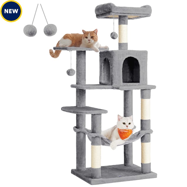 SONGMICS HOME 56.3-Inch Cat Tower for Indoor Cats with 4 Scratching Posts, 2 Perches, Hammock, and Cave, Light Grey - Carousel image #1