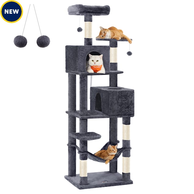 SONGMICS HOME 75.2-Inch Cat Tower with Hammock, 2 Perches, 2 Caves, 5 Scratching Posts & Pompoms, Smoky Grey - Carousel image #1