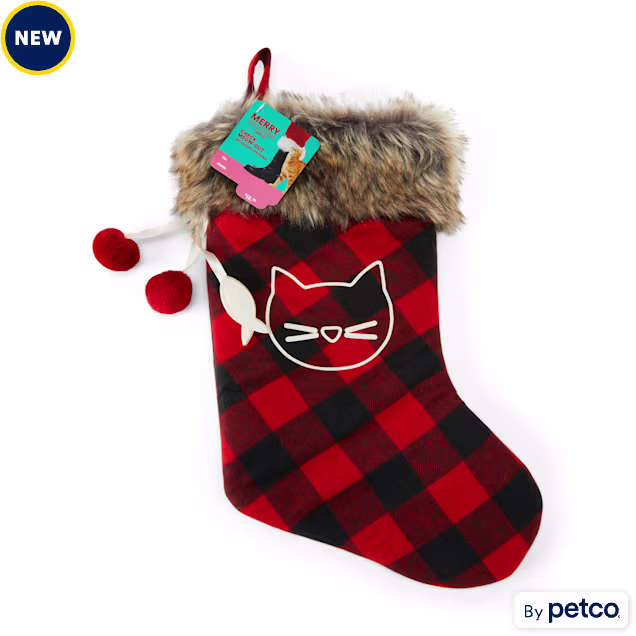 Merry Makings Cat Buffalo Check Decorative Stocking - Carousel image #1