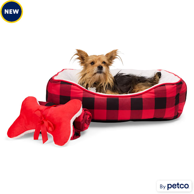 Merry Makings Check Me Out Pet Bed Throw Toy Gift Set 24 L X 18 W X 7 H Red