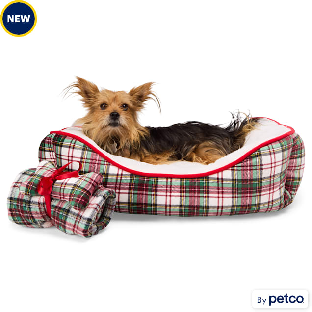 Red tartan dog bed top