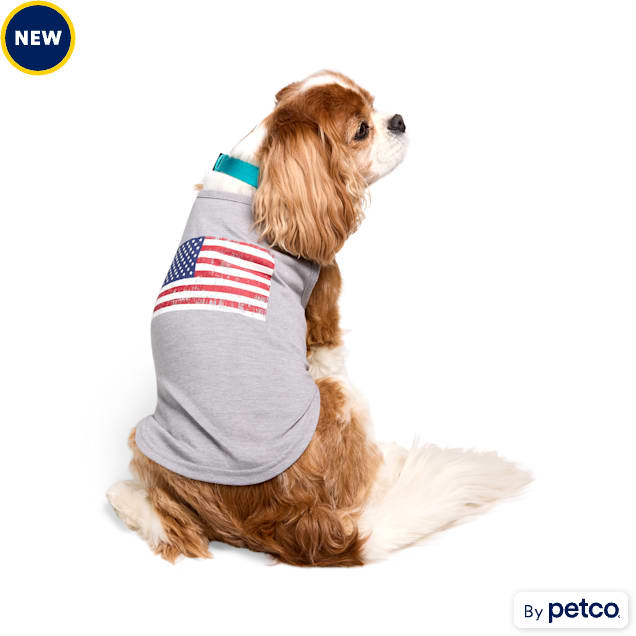 YOULY American Flag Distressed Pet T-Shirt, Distressed Grey, X-Small - Carousel image #1