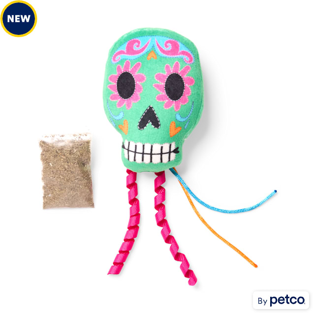Bootique Dia de los Muertos Skull Refillable Catnip Plush Cat Toy, X-Small - Carousel image #1