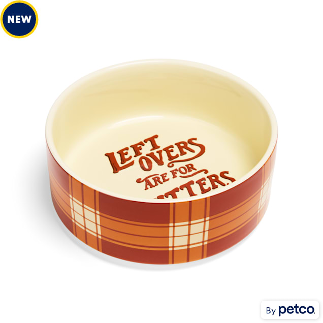YOULY Ceramic Leftovers Are for Quitters Dog Bowl, Plaid, 3 Cups - Carousel image #1