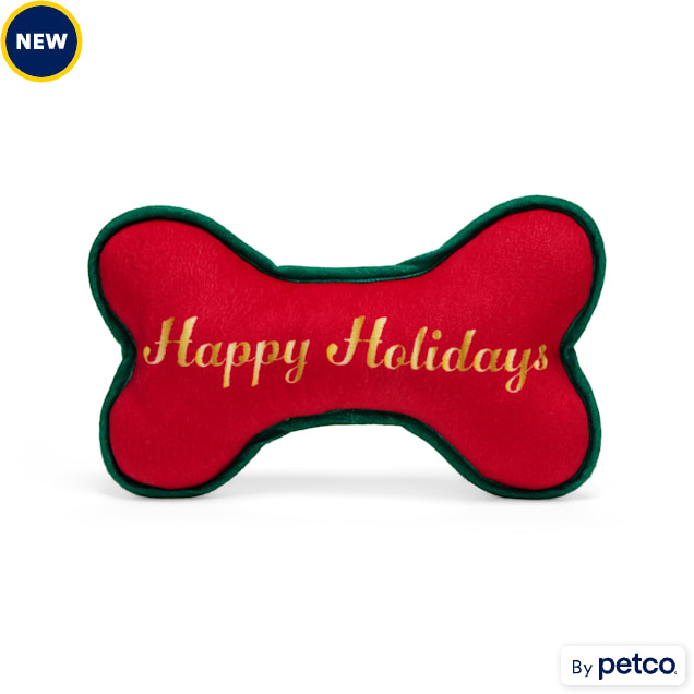Merry Makings Happy Holiday Plush Bone Dog Toy, Medium - Carousel image #1