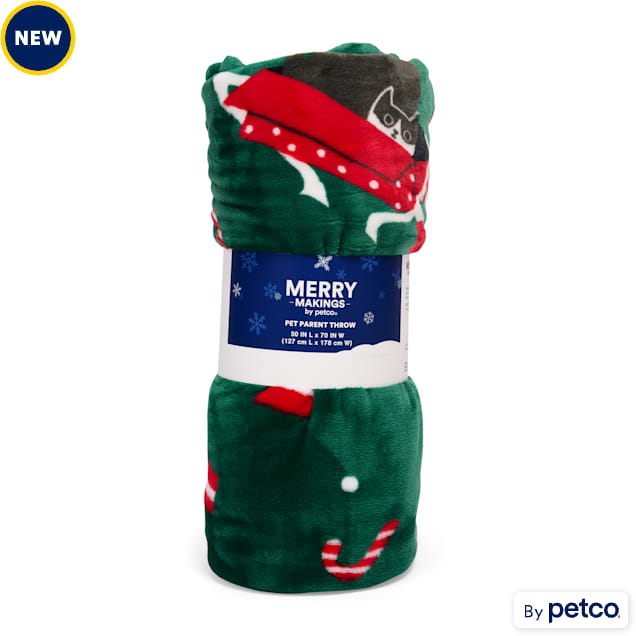 Merry Makings Green Holiday Cat Pet Parent Throw Blanket, 50" L X 70" W - Carousel image #1