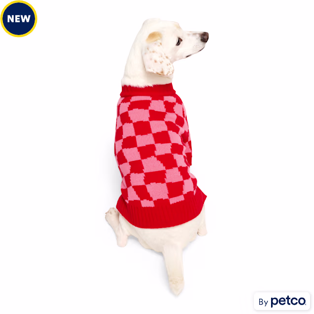 YOULY Pink & Red Checkered Pet Sweater, XX-Small - Carousel image #1