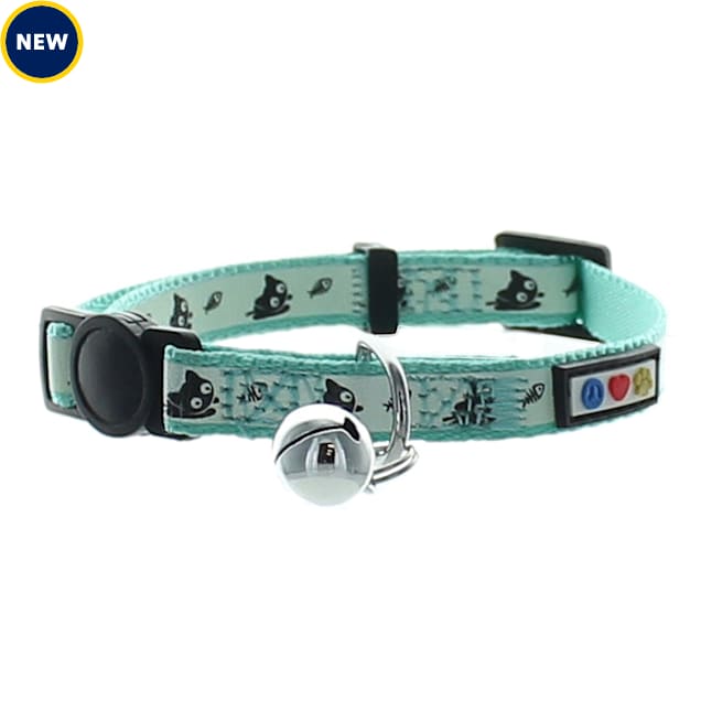 Pawtitas Glow In The Dark Teal Safety Buckle Removable Bell Kitten or