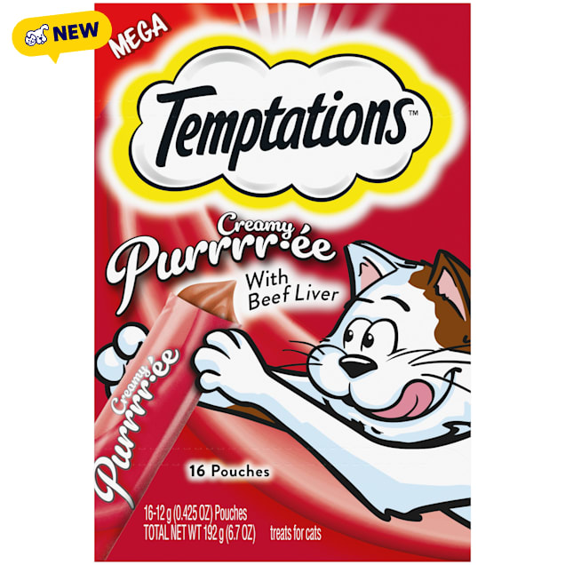 Temptations Creamy Puree Squeezable Lickable Cat Treats with Beef Liver, 6.7 oz., Pack of 16 - Carousel image #1