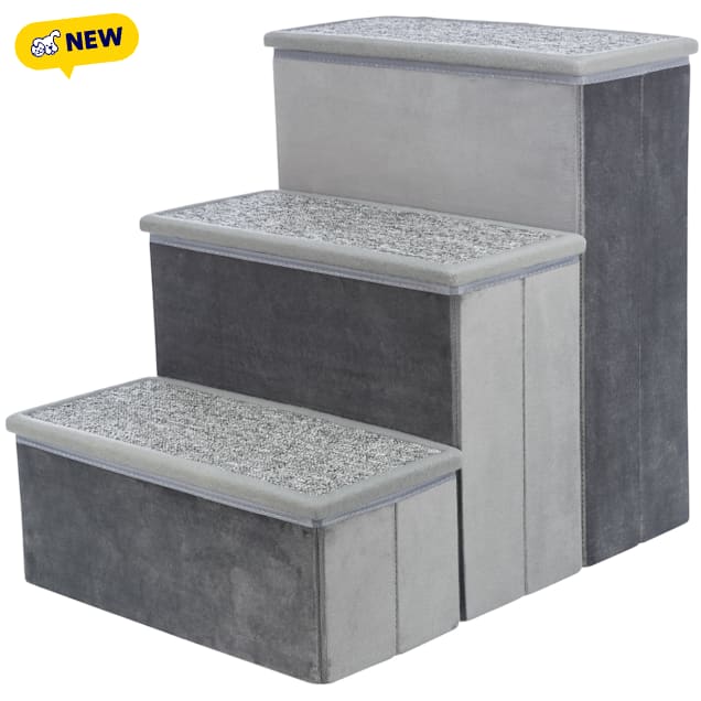 TRIXIE Grey Velour Foldable 3-Step Pet Stairs With Storage, 19.7" L X 11" W X 17.7" H - Carousel image #1