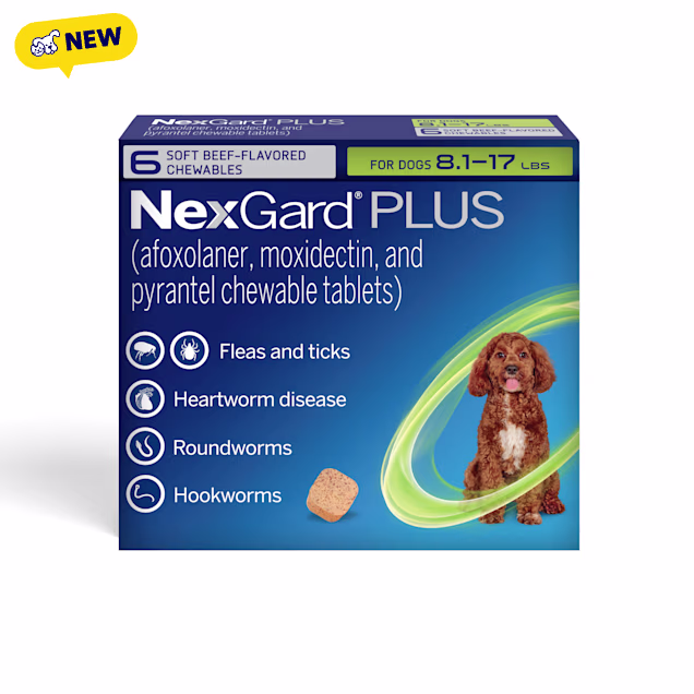 NexGard Plus Flea and Tick Protection Plus Heartworm Disease Preventive for Dogs 8.1 - 17 lbs. (Green), 6 Month Supply - Carousel image #1