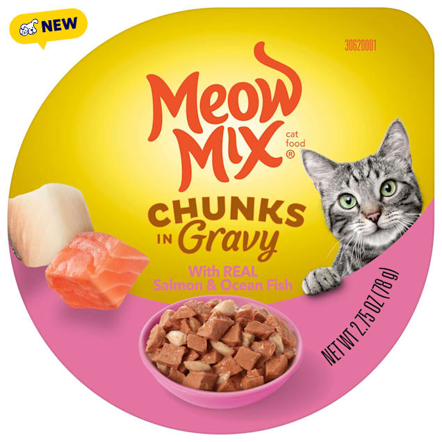 Meow Mix Chunks in Gravy with REAL Salmon & Ocean Fish Wet Cat Food, 2.75 oz. - Carousel image #1