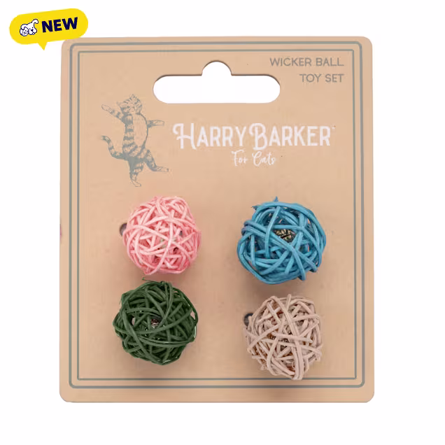 Harry Barker Wicker Ball Cat Toy, Small, Pack of 4 - Carousel image #1