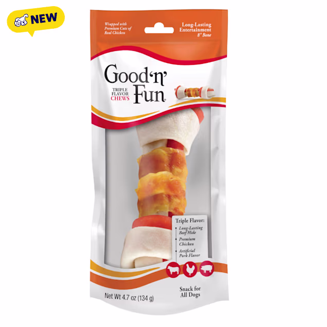 Good 'n' Fun Treat Your Dog to Long-Lasting Chews Triple Flavor 8-Inch Bone for All Dogs, 4.7 oz. - Carousel image #1