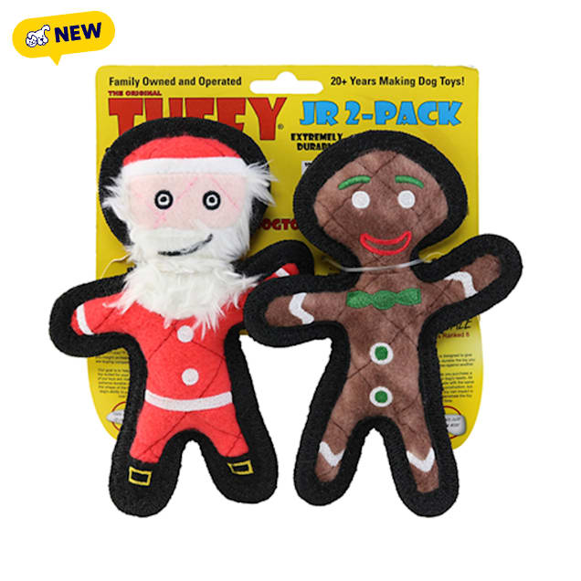 Tuffy Holiday Jr Gingerbread Man and Santa Dog Toy, Small, Pack of 2 - Carousel image #1