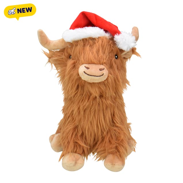Multipet International Highland Cow with Santa Hat Dog Toy, Medium - Carousel image #1