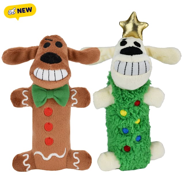 Multipet International Holiday Christmas Tree and Gingerbread Loofa Dog Toy, Small, Pack of 2 - Carousel image #1
