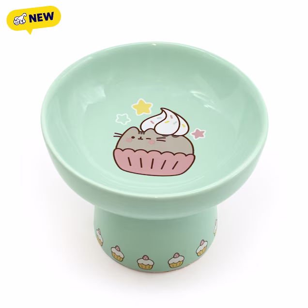 Pusheen Pedestal Ceramic Bowl for Cats, 5" L X 3.16" W X 4" H, Assorted - Carousel image #1