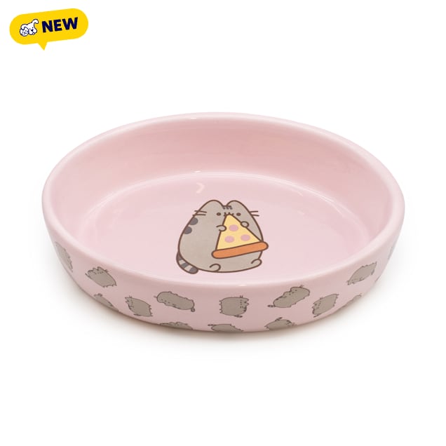 Pusheen Pink Oval " Hungry" Ceramic Bowl for Cats, 6.25" L X 1.5" W X 4.5" H, Assorted - Carousel image #1