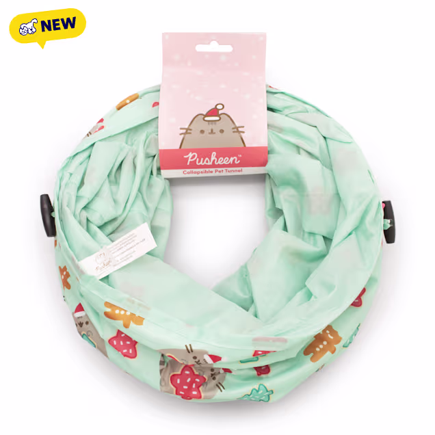 Pusheen Green Holiday Cookie Collapsible Tunnel Cat Toy, Small - Carousel image #1
