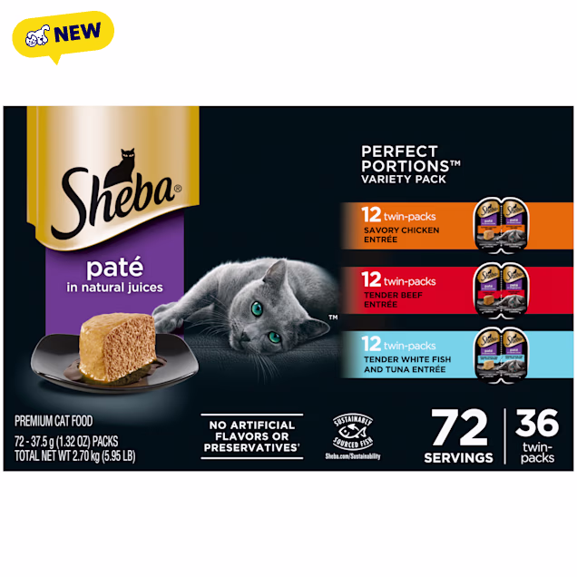 Sheba Perfect Portions Twin-Pack Trays Wet Cat Food Pate Variety Pack, 2.6 oz., Count of 36 - Carousel image #1