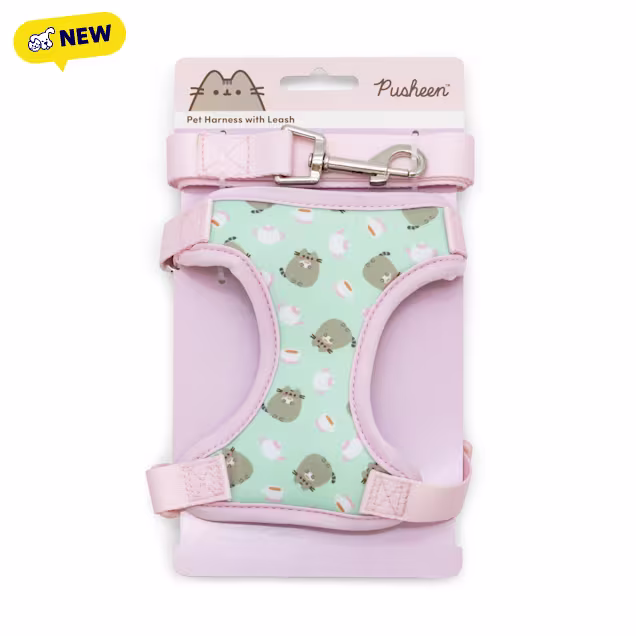 Pusheen Teal and Pink Tea Cat Harness & Leash - Carousel image #1