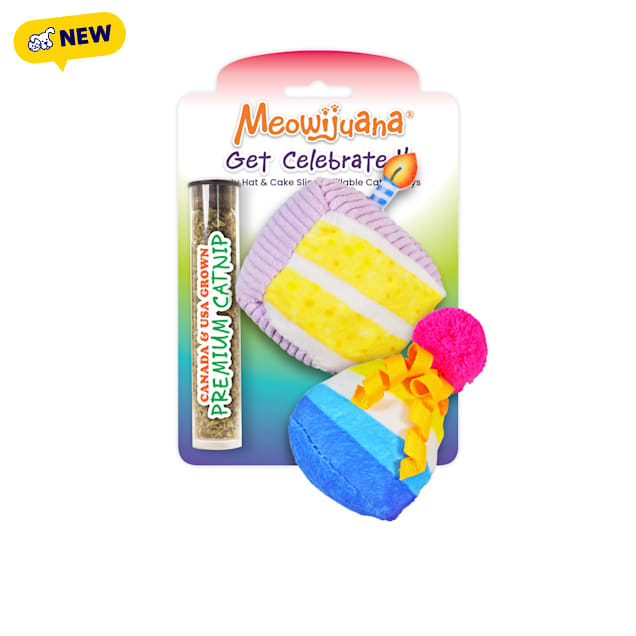 Meowijuana Get Celebrated Cake and Hat Catnip Toy for Cats, Small, Pack of 2 - Carousel image #1