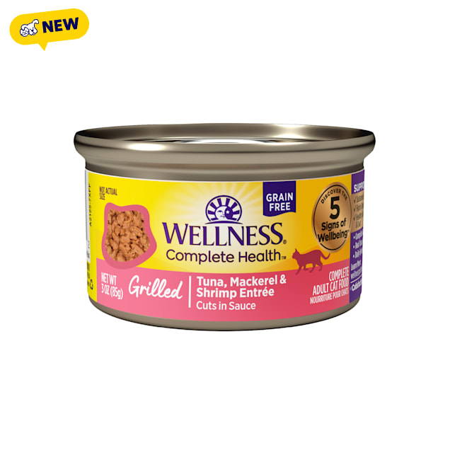 Wellness Complete Health Grilled Tuna Mackerel & Shrimp Entree Wet Cat Food, 3 oz., Case of 12 - Carousel image #1