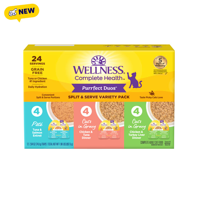 Wellness Complete Health Purrfect Duos Pate & Gravy Cat Food Variety Pack, 2.64 oz., Pack of 12 - Carousel image #1