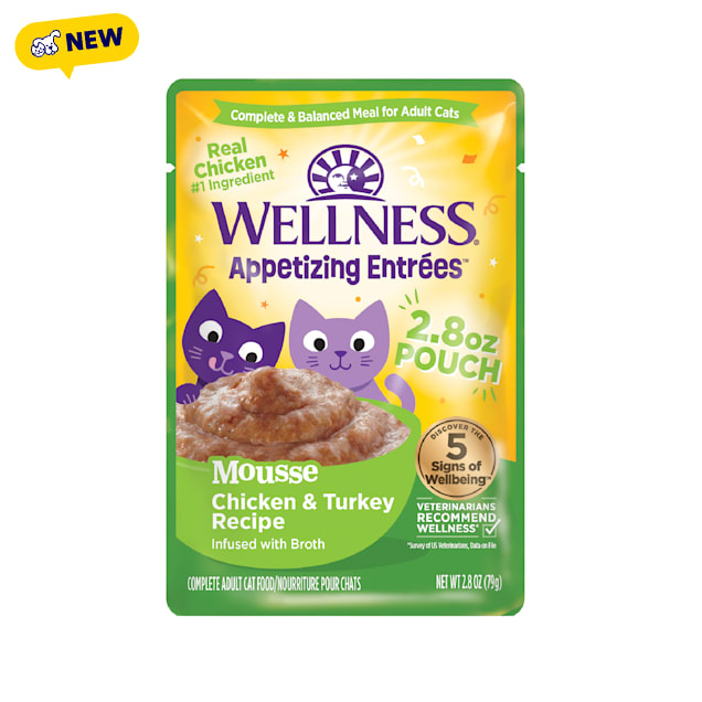 Wellness Appetizing Entrees Mousse Chicken & Turkey Recipe Wet Cat Food, 2.8 oz., Case of 8 - Carousel image #1