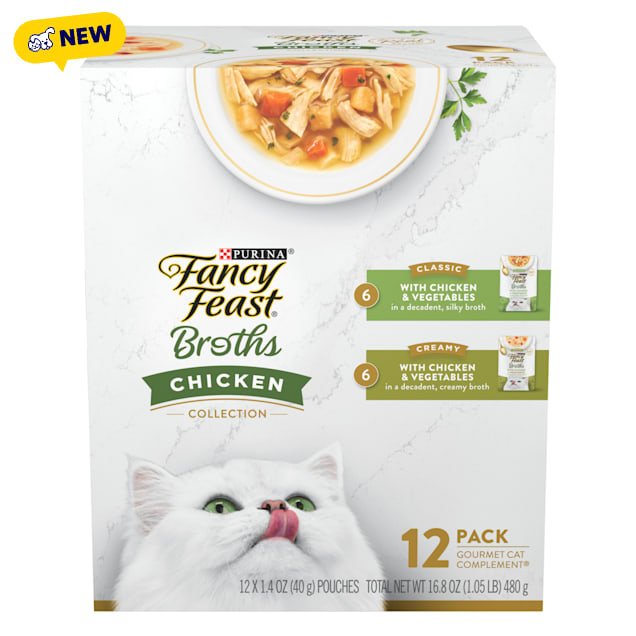 Purina Fancy Feast Chicken Broth Complement Lickable Grain Free Wet Cat Food Variety Pack, 1.4 oz., Count of 12 - Carousel image #1