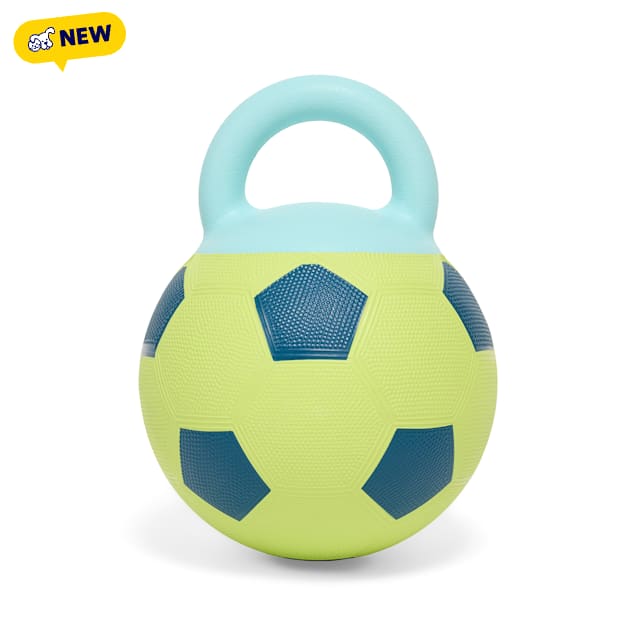 Leaps & Bounds Green Soccer Ball with Handle Dog Toy, Medium - Carousel image #1