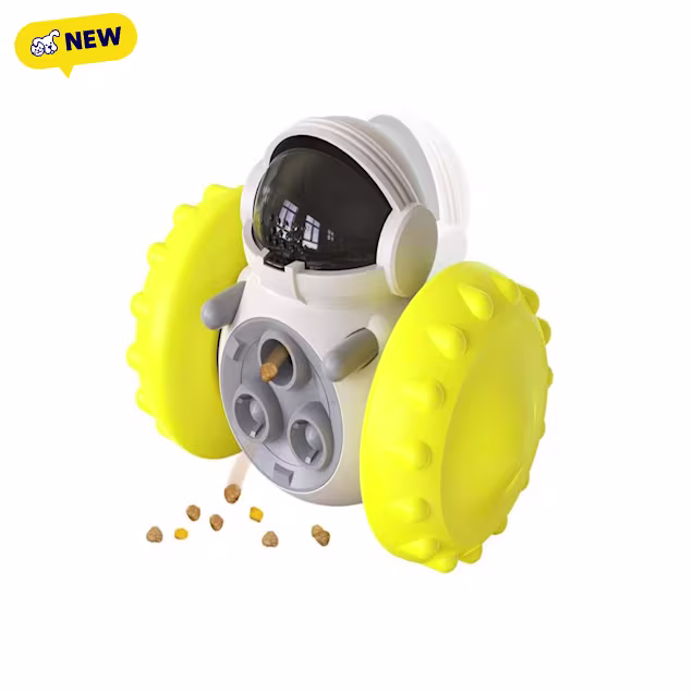 Piggy Poo and Crew Yellow Robot Treat-Dispensing Push Toy, 5" L X 4" W X 3" H - Carousel image #1