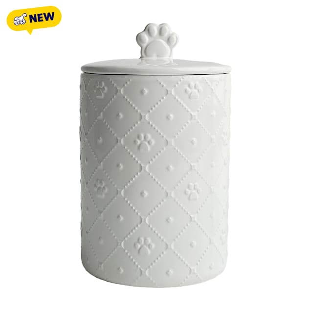 10 Strawberry Street Clermont Paw White Embossed Treat Canister for Dogs, Medium - Carousel image #1