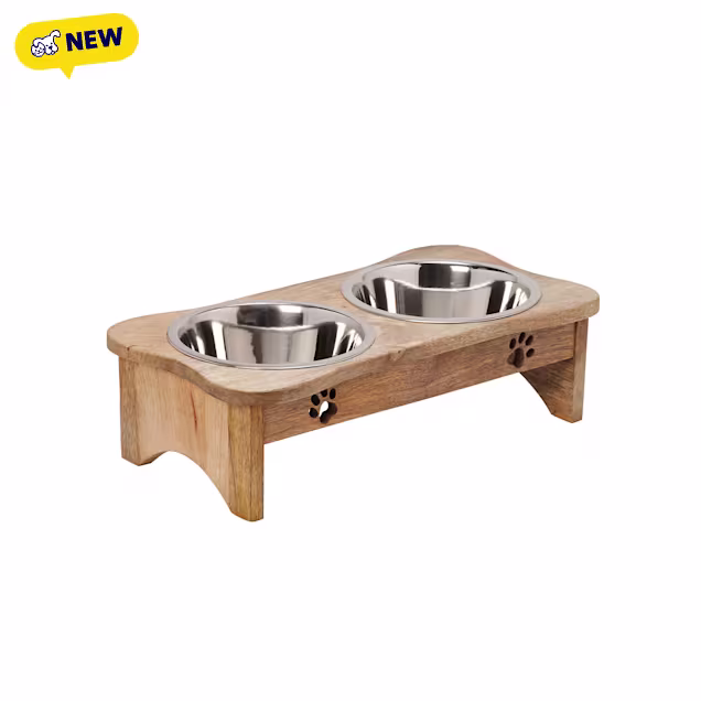 10 Strawberry Street Cooper Mango Wood Double Elevated Pet Diner, Small - Carousel image #1