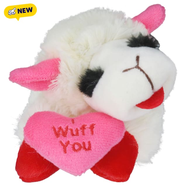 Multipet International Lamb Chop Holding an I Wuff You Heart Dog Toy, 6" L, Small - Carousel image #1