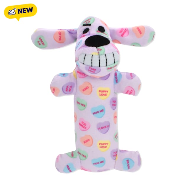 Multipet International Conversation Heart Pattern with Loofa Dog Pastel Pink Dog Toy, 6" L, Small - Carousel image #1