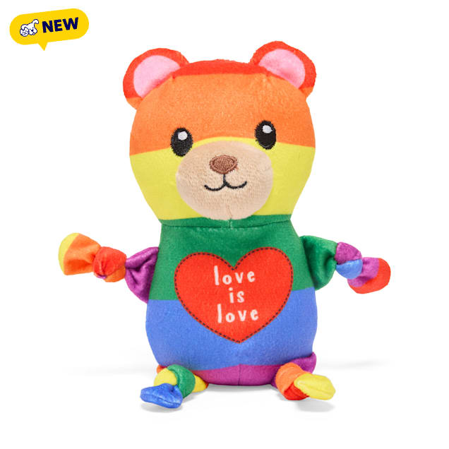 YOULY Pride Rainbow Teddy Bear Plush Dog Toy, Medium - Carousel image #1