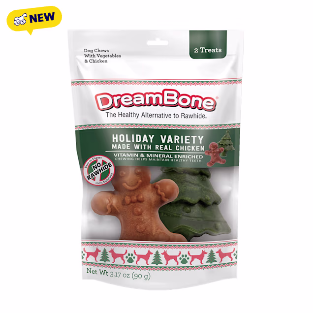 DreamBone Holiday Made with Real Vegetables and Chicken, Rawhide-Free Chews for Dogs Variety Pack, 3.17 oz., Count of 2 - Carousel image #1