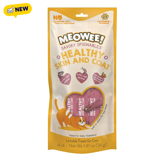 Meowee! Savory Spoonables Healthy Skin & Coat Treats for Cats, 0.49 oz., Count of 4 - Carousel image #1