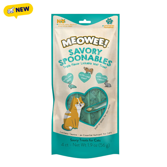 Meowee! Savory Spoonables Duck, Beef, Rabbit Squeezable Wet Cat Treats, 0.49 oz., Count of 4 - Carousel image #1