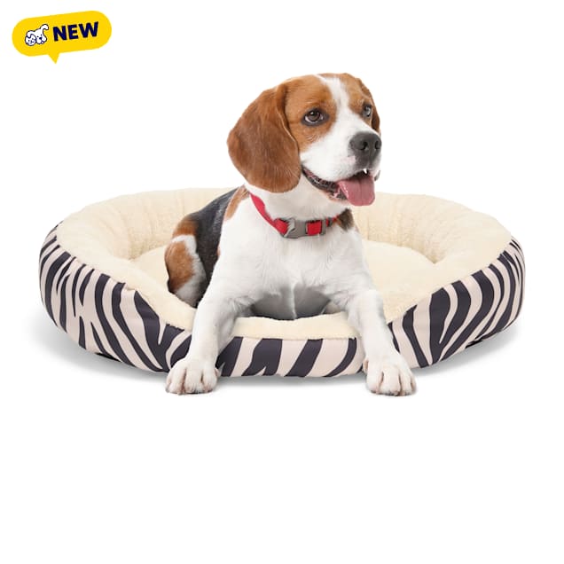 Petco Zebra Stripe Bolster Dog Bed, Small, 23" L x 17" W x 5" H - Carousel image #1