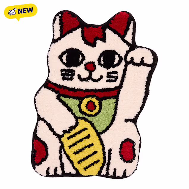Petco White Fortune Cat Washable Rug, 25" L x 18" W x 0.39" H - Carousel image #1